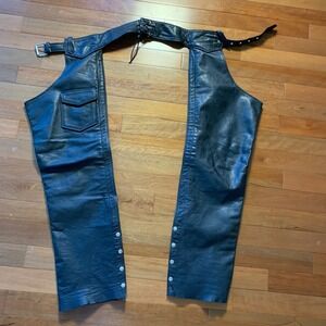 Vintage Leather Motorcycle Biker Chaps Size Large Black‎ Made in USA Pro Rider